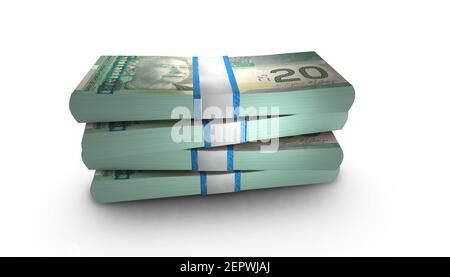 3D illustration of Canada 20 Dollars bills stacks background Stock Photo