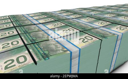 3D illustration of Canada 20 Dollars bills stacks background Stock Photo