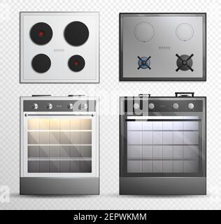 Gas electric cook top stove icon set with different style shape and color vector illustration Stock Vector