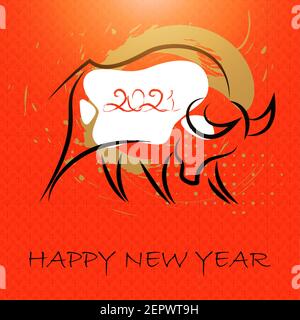 Chinese new year 2021 card. Abstract ox, bull, cow. Stock Vector