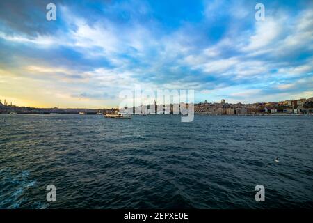 cityscape of Istanbul and a ferry Stock Photo