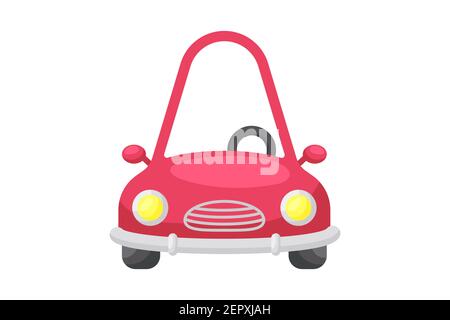 Cute red car on white background. Cartoon transport for kids cards, baby shower, birthday invitation, house interior. Bright colored childish vector i Stock Vector