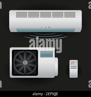 air conditioner set on black background Stock Vector