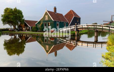 Cheese farm Catharina hoeve at Zaanse Schans during summer with reflections in the water, Zaanstad, Netherlands Stock Photo