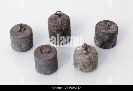 Old Lead Fishing Weights Stock Photo