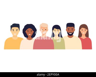 Multicultural smiling people team set. Human communications and relationship concept. Diverse happy business men and women avatar icon. Flat design Stock Vector