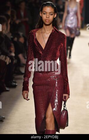 Model walks on the runway during the Roberto Cavalli Fashion Show during  Milan Womenswear Fall Winter 2018-2019 held in Milan, Italy on February 23,  2018. (Photo by Jonas Gustavsson/Sipa USA Stock Photo - Alamy