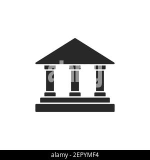 Bank icon. University black sign. Historic building with columns silhouette symbol. Vector isolated on white Stock Vector