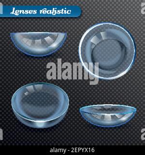 Set of realistic eye lenses in various positions with reflection isolated on transparent background vector illustration Stock Vector