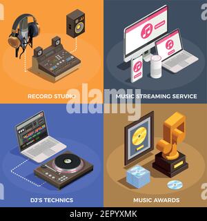 Music industry isometric concept icons set with music awards symbols isolated vector illustration Stock Vector