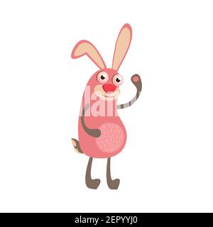 Vector illustration of a pink rabbit on a white background. Funny hare. Stock Vector