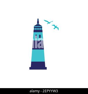Lighthouse icon with seagulls on white isolated background. Vector. Stock Vector