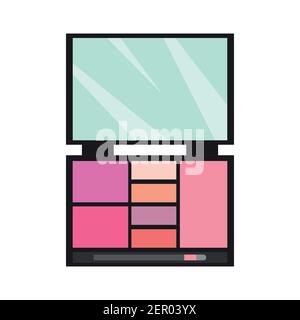 Professional makeup eyeshadow palette isolated on white background. Set of colored eyeshadows. Open makeup container with mirror, vector template. Stock Vector