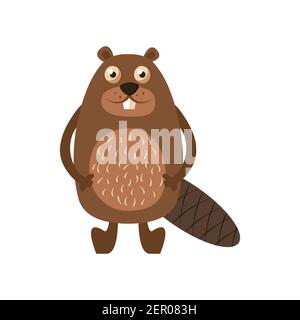 Cute cartoon beaver. Vector illustration isolated on white background. Stock Vector