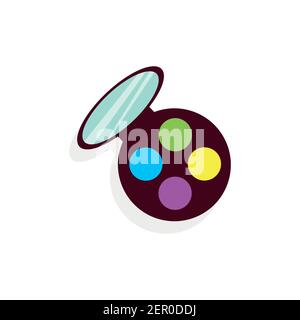Professional makeup eyeshadow palette isolated on white background. Set of colored eyeshadows. Open makeup container with mirror, vector template. Stock Vector