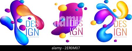 Set of holographic fluids compositions, colorful flowing smooth shapes, abstract design isolated vector illustration Stock Vector