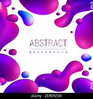 Fluid neon holographic abstract design composition with editable text and fluorescent gradient drops of different size vector illustration Stock Vector