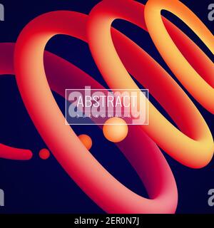 Abstract holographic fluid in spiral and balls shape in red orange color on dark background vector illustration Stock Vector