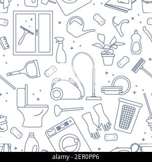 Vector Seamless pattern Illustration Cleaning Maid service Housekeeping Ironing Washing window Laundry Watering plant Mop Clean lavatory Professional Stock Vector