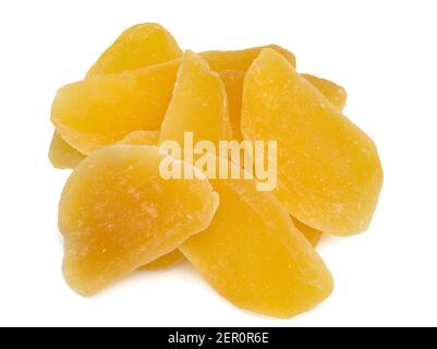 Dried mango slices . Candied slices of mango fruit close-up. Stock Photo