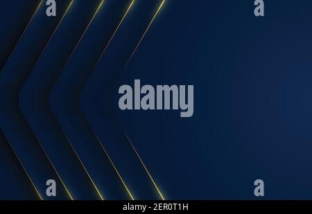 Abstract vector gradient dark blue with golden effect line template. Overlapping for new tech design copy space of text header background. Stock Vector