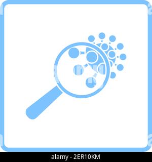 Magnifier Over Coronavirus Molecule Icon. Blue Frame Design. Vector Illustration. Stock Vector
