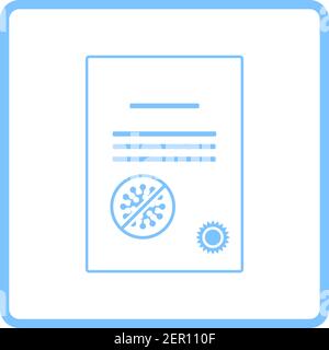 No Coronavirus Certificate Icon. Blue Frame Design. Vector Illustration. Stock Vector