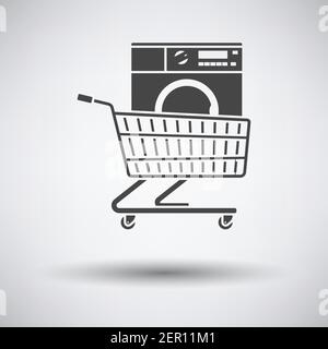 Shopping Cart With Washing Machine Icon. Dark Gray on Gray Background With Round Shadow. Vector Illustration. Stock Vector