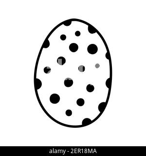 One easter egg with black ornament of circles, balls, dots on white background. Simple Spring holiday symbols Stock Vector