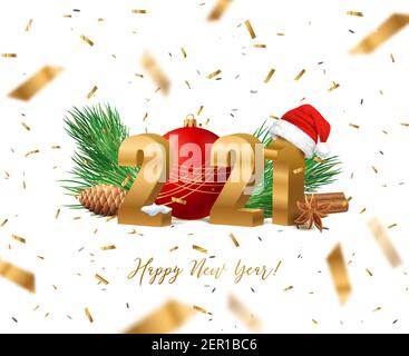 Happy new year 2021 with christmas decoration Stock Vector