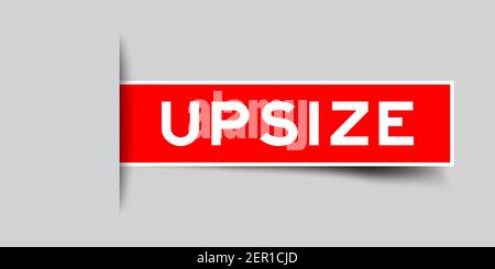 Label sticker red color in word upsize that inserted in gray background Stock Vector