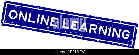 Grunge blue online learning word square rubber seal stamp on white background Stock Vector