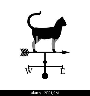Vector illustration weather van with cat. Black silhouette cat. Weathervan Stock Vector