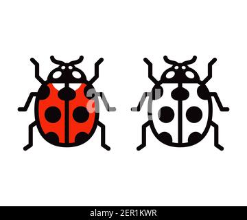 Vector ladybug icon or logo. Color and black and white symbol. Simple flat design illustration. Stock Vector