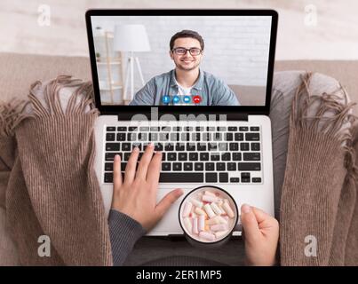 Young Woman And Man Talking And Having Video Call Stock Photo
