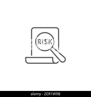 Risk Word Magnifying Glass icon, color, line, outline vector sign, linear style pictogram isolated on white. Symbol, logo illustration Stock Vector
