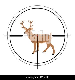 Vector illustration of a rifle crosshair aiming a deer. Deer target of hunting Stock Vector