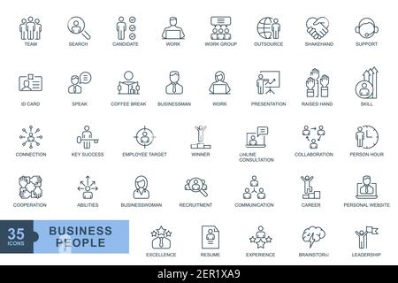 Business people, human resources, office management thin line icon vector linear style pictogram isolated on white. Stock Vector