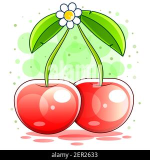 Hand drawn watercolor painting cherry on white background. Vector illustration Stock Vector