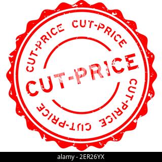 Grunge red cut off word with star icon round rubber seal stamp on white ...
