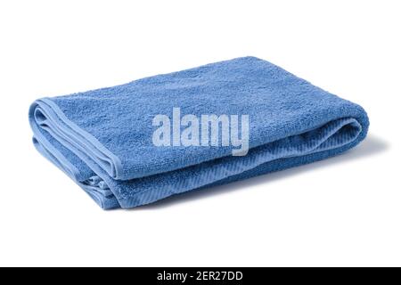 Blue terry bath towel isolated on white background Stock Photo