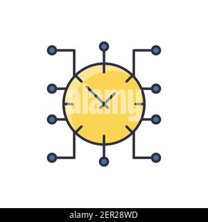 Real time icon, color, line, outline vector sign, linear style pictogram isolated on white. Symbol, logo illustration Stock Vector