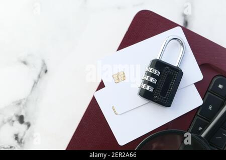 internet safety concept with padlocked and credit card on laptop  Stock Photo