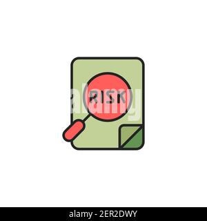 Risk Word Magnifying Glass icon, color, line, outline vector sign, linear style pictogram isolated on white. Symbol, logo illustration Stock Vector