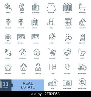 Real estate minimal icon, color, line, outline vector sign, linear style pictogram isolated on white. Symbol, logo illustration Stock Vector