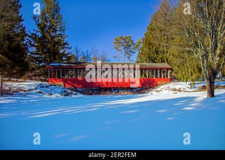 The Harrity Covered Bridge was buit in 1841 and crossed the Pohopoco Creek in Carbon County, Pennsylvania. In 1970 when the Beltzville Dam was being b Stock Photo