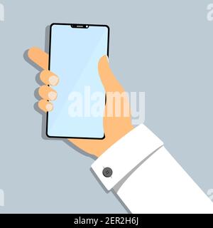 hand of business person holding smartphone flat vector illustration Stock Vector