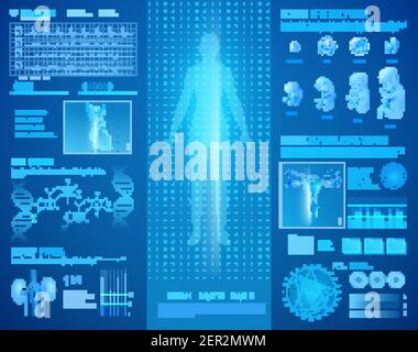 Medical hud interface infographics layout with ekg dna encephalography ...