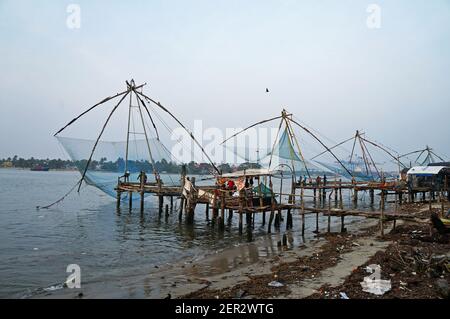 Fishing pier in Kochi, Kerala, India. December 31, 2019. Editorial photo Stock Photo