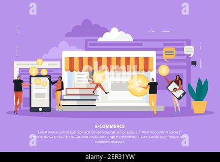 Freelance ecommerce concept flat composition with editable text and images of laptop and touchscreen gadgets vector illustration Stock Vector
